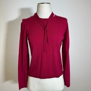 Worth Magenta Wool Blend Neck Tie Knit Sweater Womens Size Small S Vintage